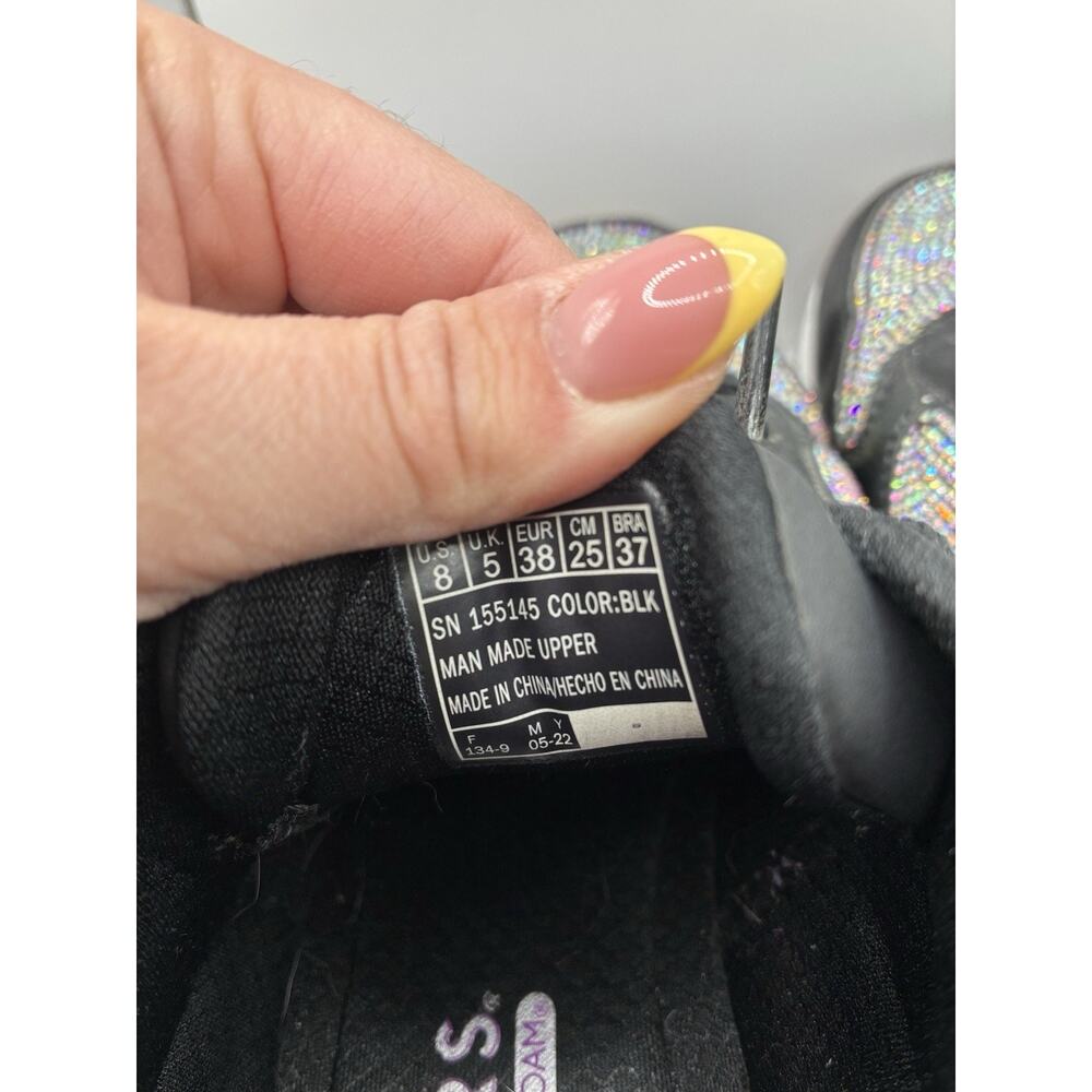 Skechers Uno Sparkle Motion Women's 8 Black Iridescent Rhinestone Sneaker Glam - Picture 5 of 6